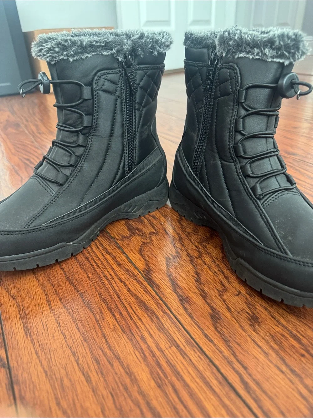 Black Faux-Fur Trim Winter Boots